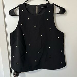 Ina Black Top with Pearl Accents